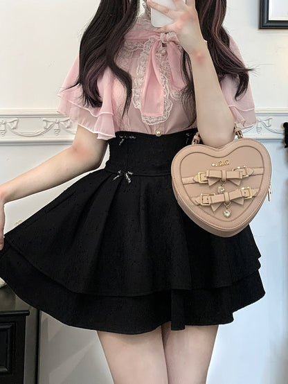 レースネックライン ジライ ブラック/ピンク/ホワイト ショールブラウス kei セルフタイ ボウトリム シフォン