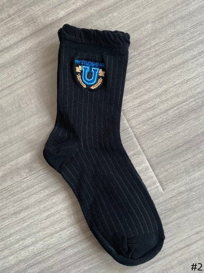 Embroidered 5 Ruffled Design Options Socks Cotton Cuff