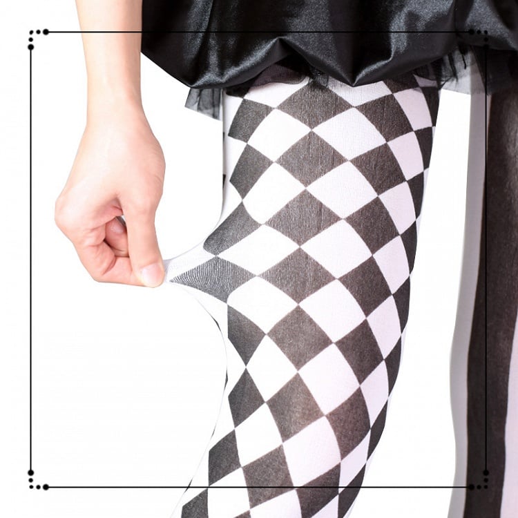 Schwarz / Asymmetrischer Print Vibes Circus Strumpfhose Clown Rot