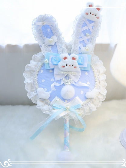 With Lace Pattern Plush Color Bowknot Circular Bunny Polka-dot Ear Options Trim Details 5 Fan