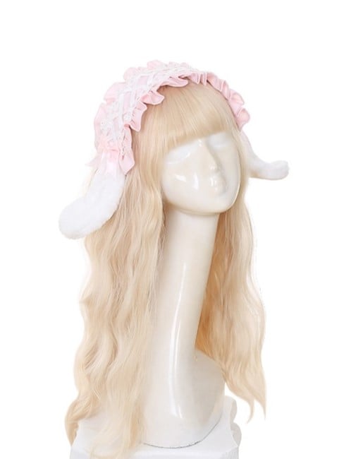 Criss-Cross Hairband with Plush Ear Design Black/Pink/Wine Drooping Edge Red Ruffle