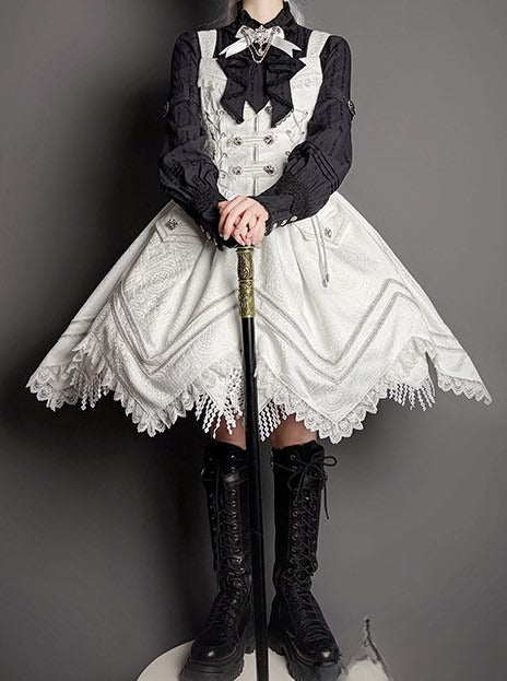 Lace Blouse Neckline Black with Tie Long-sleeved and Bow Ruffled Lolita Details