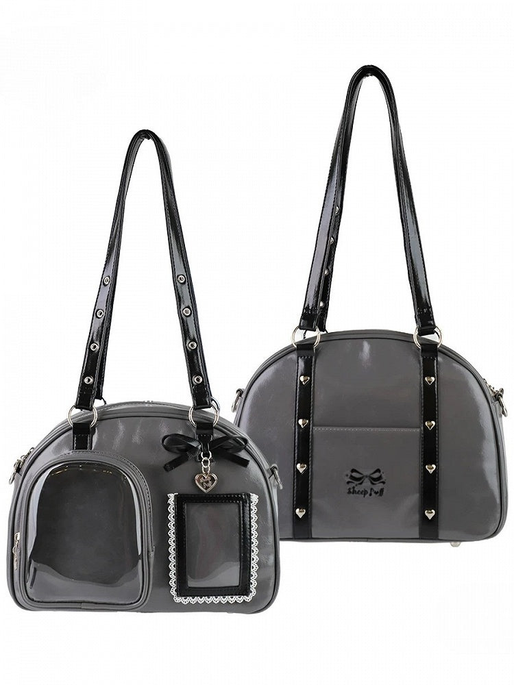 Daily Wear Gray Black PU Bag - with Leather 3-Way Ita Kawaii
