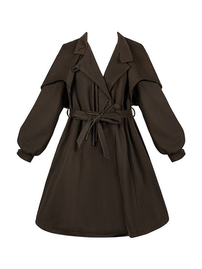 Quilted Coat Vibes Little with Dark Brown Cape Design Lining Academia Cotton Detective