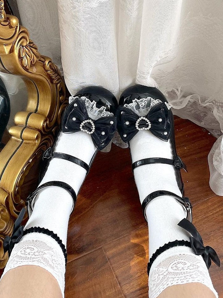 Black with Jane Shoes Trim Lolita Mary Elegant Lace