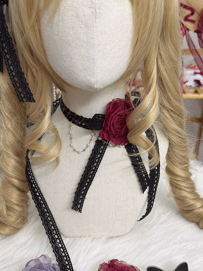 Rose Color 4 Choker Chain Options Lace Bead