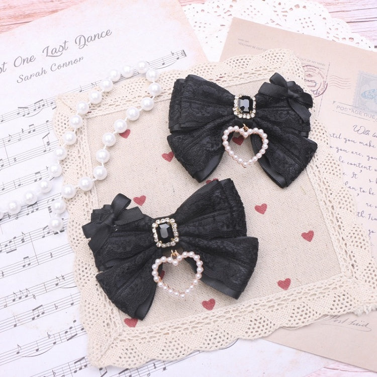 Bowknot Lace Hairclip Options Jirai Color Heart 9 Rhinestone Kei Charm