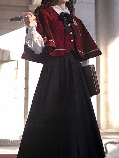 JK Uniform Red Cape with Self-tie Straps