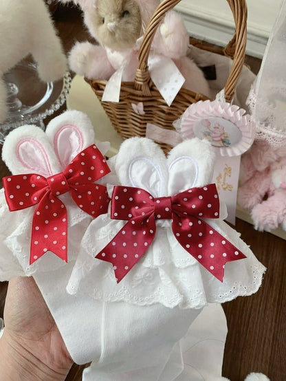 with Bunny Lolita Socks Polka-dot Calf and Bow Ears White