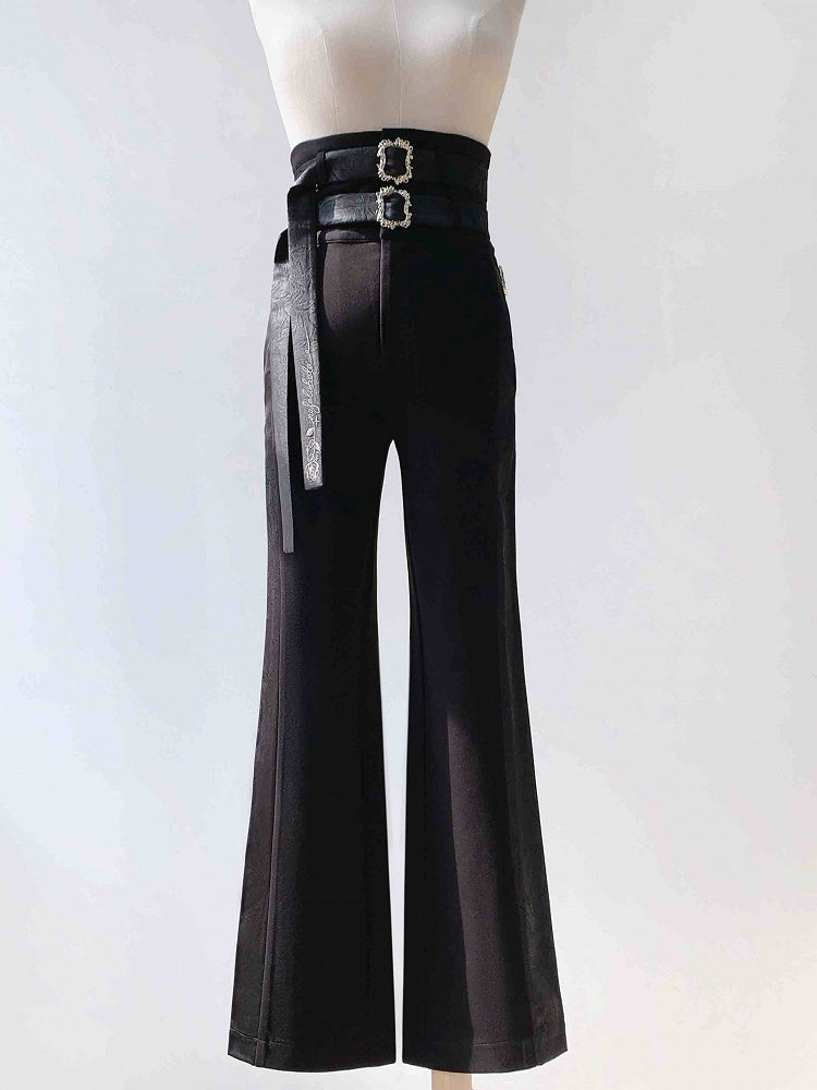 Fashion High Waist Pants Two Lolita Ouji Belts Black with