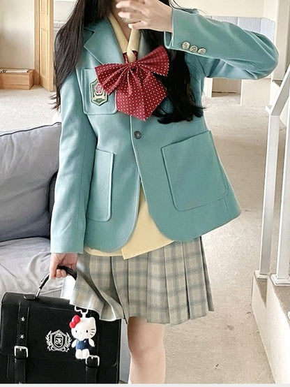グリーンのノッチカラーのプレッピーミントJK制服ブレザー