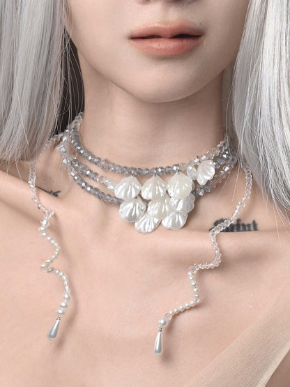 レイヤードペンダント シェルフェアリービーズネックレス シーケイ