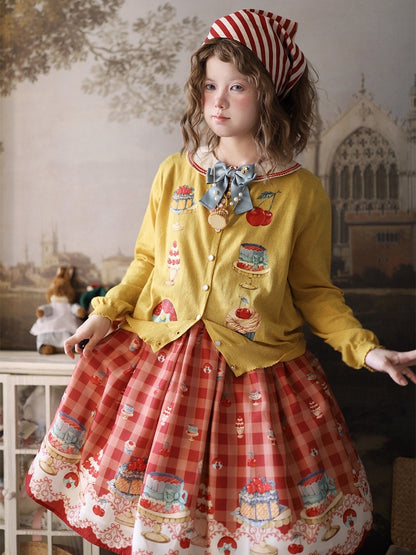 Yellow Long Sleeves Dessert Print Cardigan