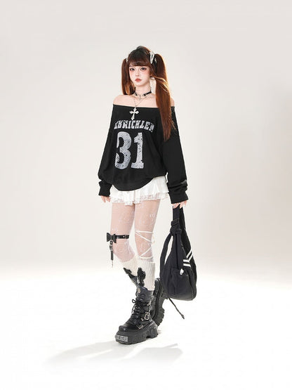 ブラック/ホワイトのオフショルダー