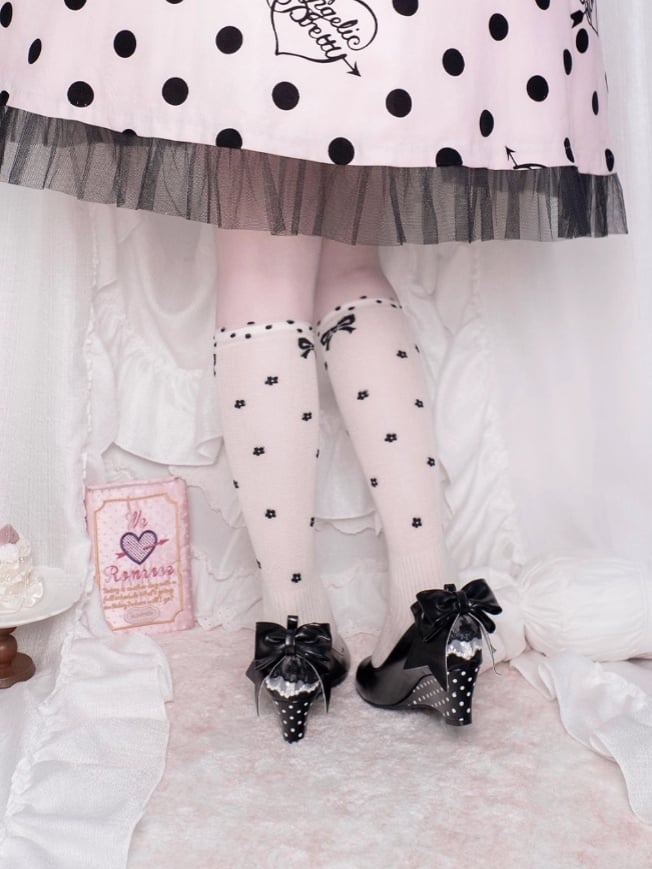 - Polka-dot Heels Heel Sweet Lolita Pattern Wedge Black