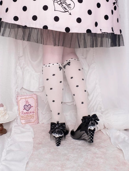 - Polka-dot Heels Heel Sweet Lolita Pattern Wedge Black