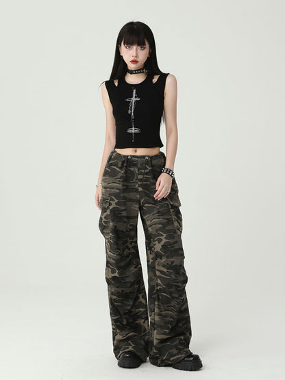 Gothic Black Cross Backless Glamorous Cropped Sleeveless Top