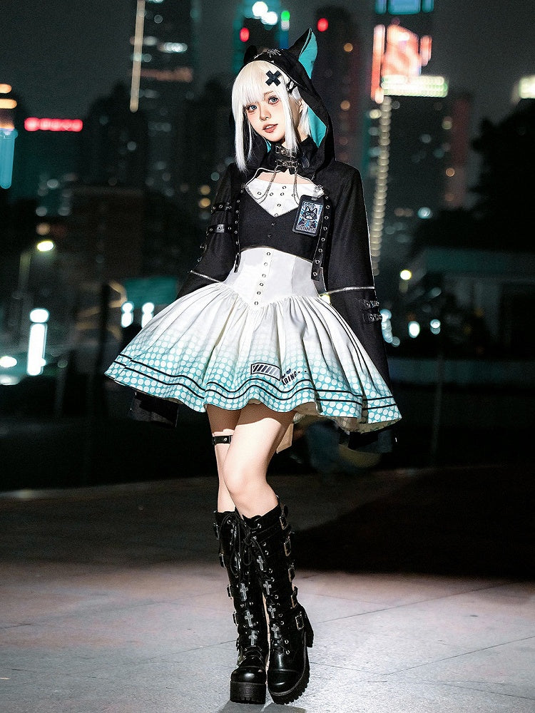 Sleeveless White and Blue Lolita Gown Featuring Self-Tie Detailing - Xiong Dou Jiang
