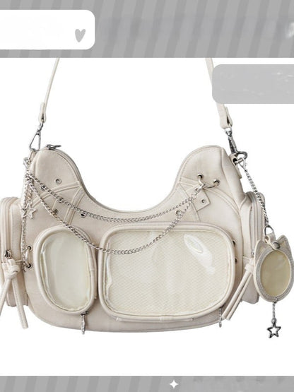 Chain Ear Crossbody Cat Details Bag with Design Ita PU White