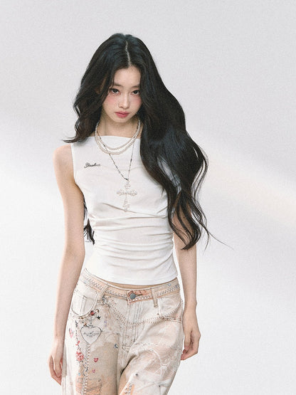 Neckline Blue White/Gray/Navy Asymmetrical T-shirt