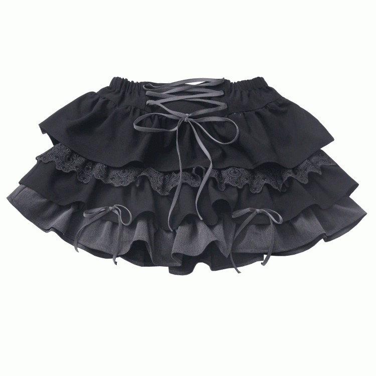 Schwarz-grauer glamouröser Stufenrock mit Schnürdetail