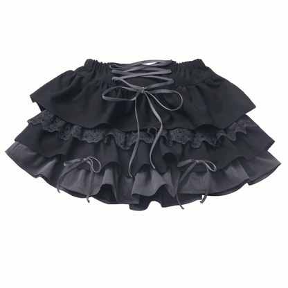 Schwarz-grauer glamouröser Stufenrock mit Schnürdetail