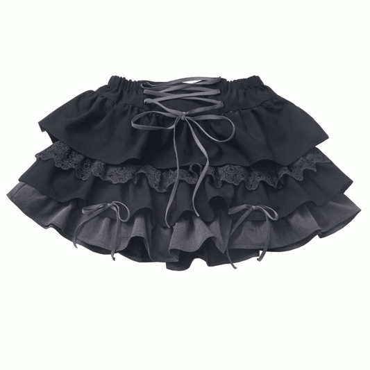 Schwarz-grauer glamouröser Stufenrock mit Schnürdetail