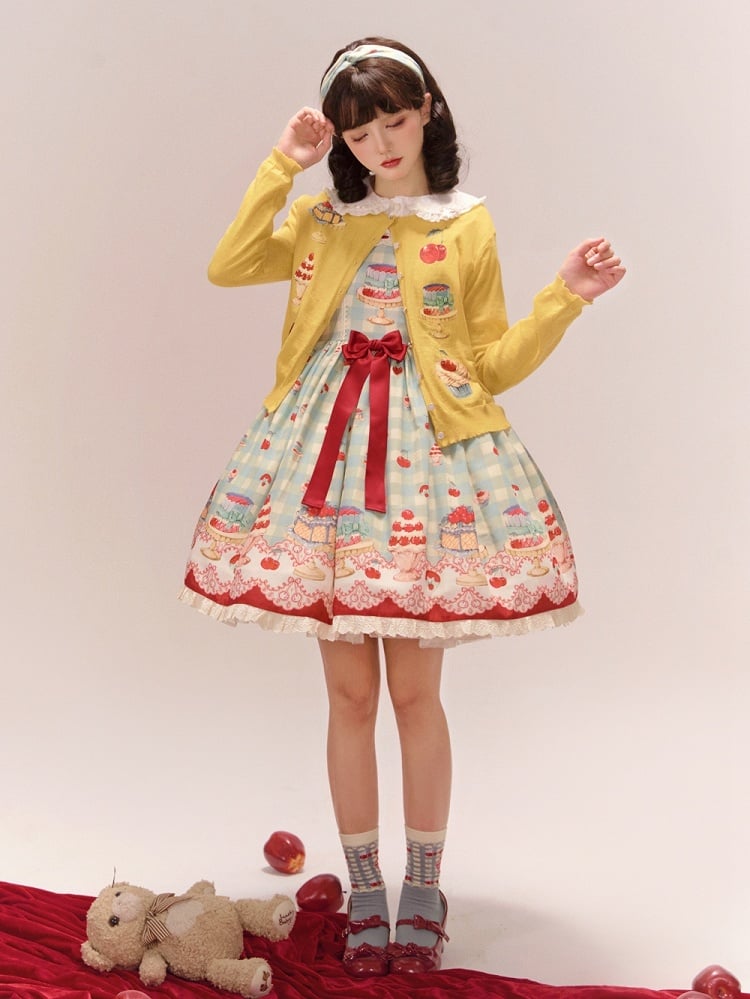 Yellow Long Sleeves Dessert Print Cardigan