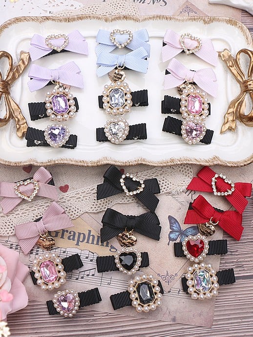 14 Color Rhinestone Pearl Hairclips Kei Heart Options Set Jirai