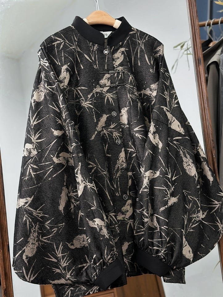 Black Banded Unisex Collar Han-inspired Blouse -