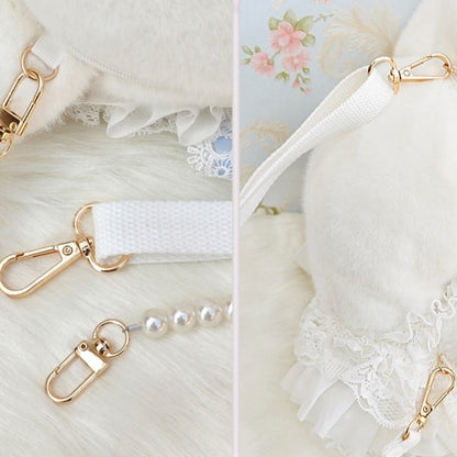 Bag White with Accents Blue Pink Flower Decorated Strap Bowknot Bunny Light Convertible Sweet