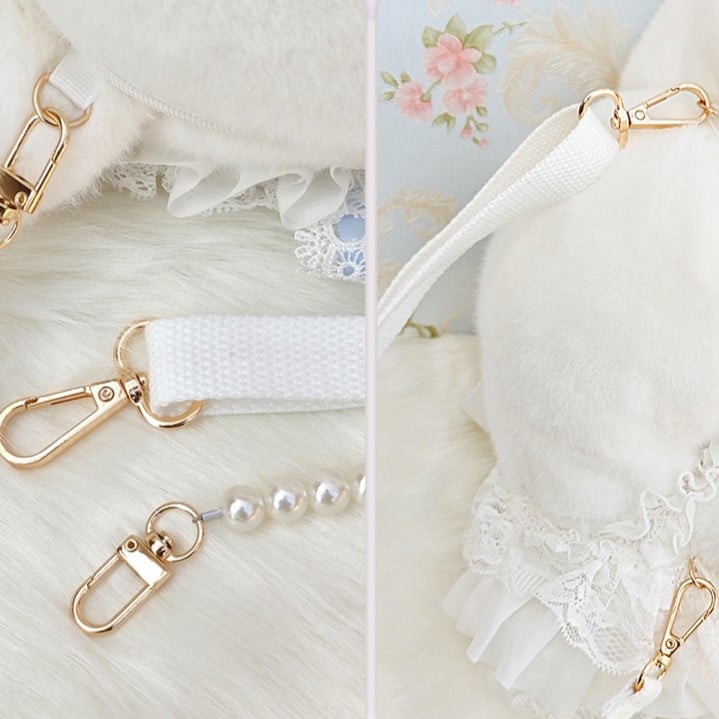 Bunny Bag 6 Heart Colors Decorated Plush Tassel Strap White Macaron with Convertible