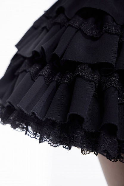 Adjustable Lace-Up Black Layered Skirt with High Waist - DevilInspired Exclusive Collection