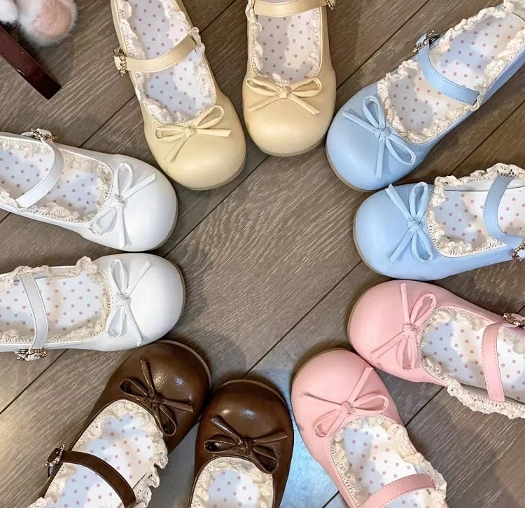 Jane Decorative Snap Sweet Blue Mary Heart-shaped Lolita Bow Shoes with Pink