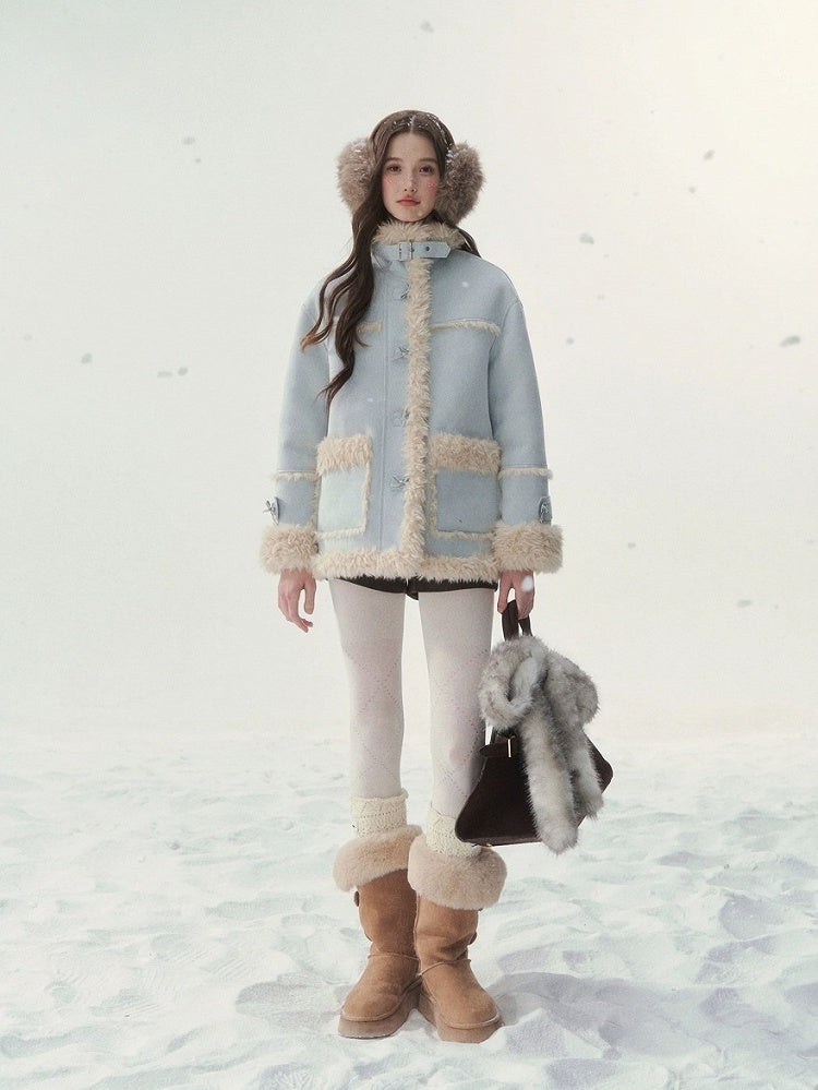 Eco-Friendly Fur Sweet Coat Double-Sided Blue