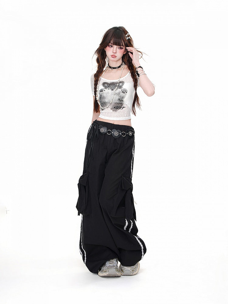 Adorable Puppy Print Glamorous Cropped T-Shirt Brown/White Semi-sheer