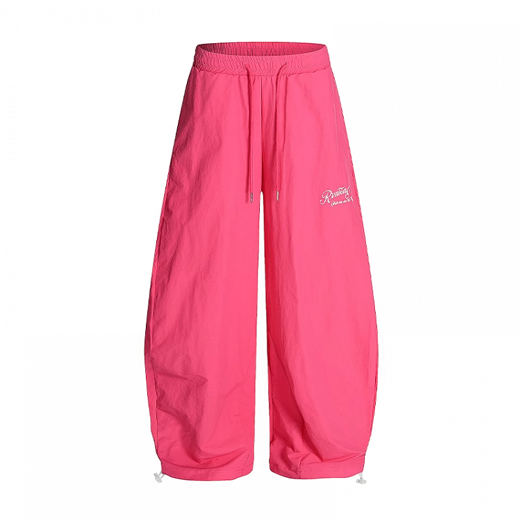 Rosarote Freizeithose mit weitem Bein und Kordelzug in der Taille und an den Bündchen