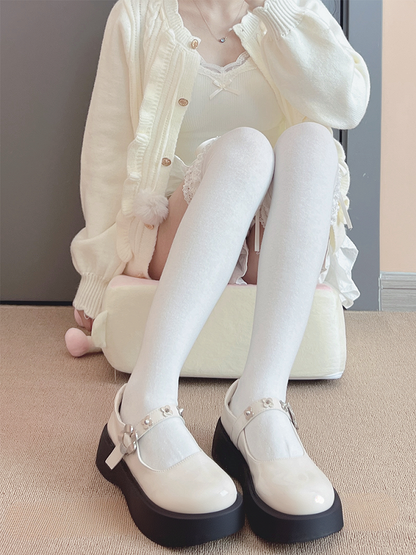 Milk White/Red/Black Bowknot Sweet Lace Trim Overknee Stockings