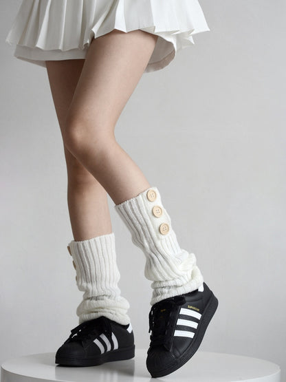 4 Colors Button Decorated Knitted Leg Warmers