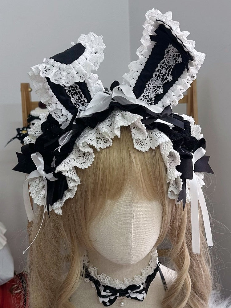 Options 2 Hairband Color Bow Trim Lace Bunny Ear