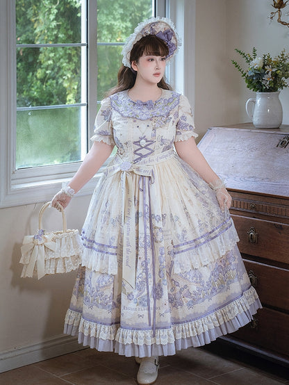 Purple Floral Embroidered Short Sleeve Lolita Dress - NSG