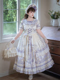 Available Dress Plus Sizes Print Short Lolita Sleeves and Floral Classic Purple Embroidery