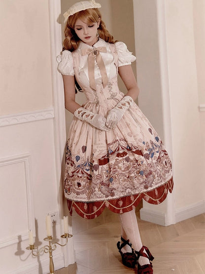 アンダーバスト、ボーンウエスト、サーカスアニマルプリント、ロリータジャンパースカート、ロングバージョン