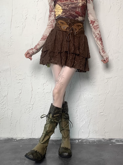 Tights Print and Wasteland Y2K White Stars Heart Punk