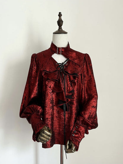 Cascading Ouji Sleeves Red Long Ruffle Pirate Lolita Shirt Bodice Vibes