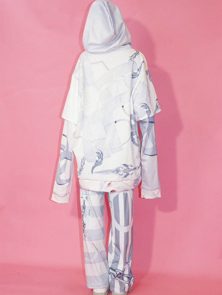 Guro White Print Kawaii And Eye Snake Hoodie