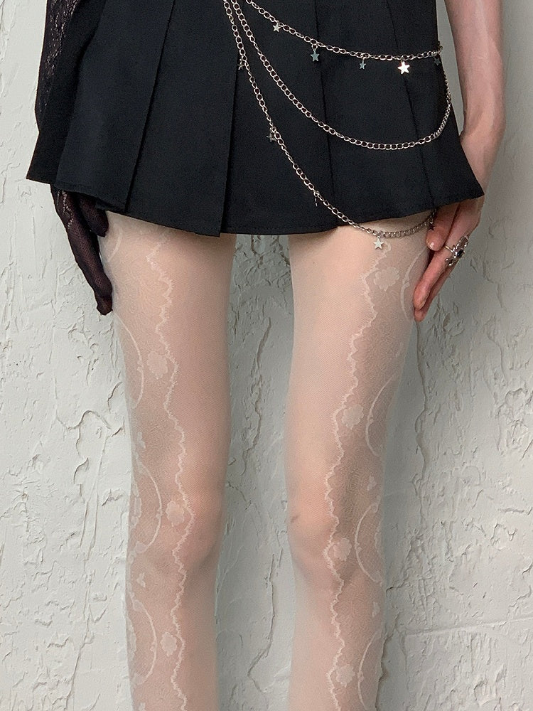 Print Strumpfhose Y2K Design Schwarz/Weiß