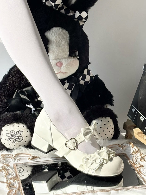 with - Mary Lolita for Round Sweet White Bead Janes Low Embellishments Heel Toe