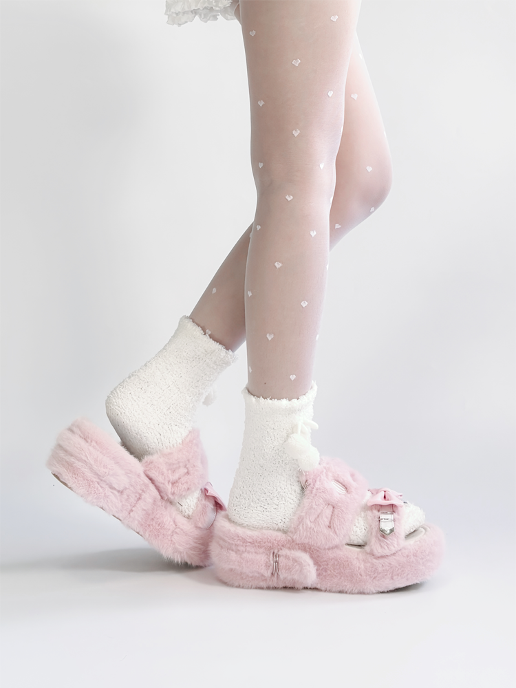 Kei Plush Slippers Rebellious Jirai Embroidery Pink Kitten -
