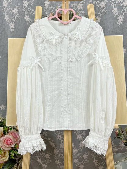 L ブラウス 長袖 コットン パン ホワイト ピーター 98CM 襟 バスト クリアランスサイズ